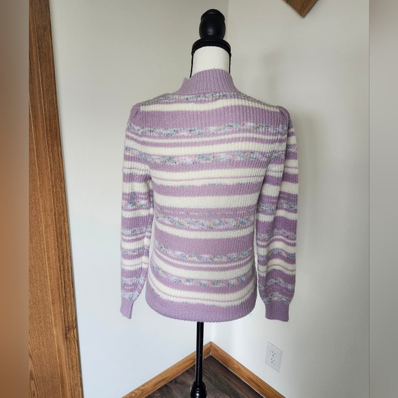 LOFT Retro Lavender Striped Mock Turtleneck Knit Sweater - Picture 3 of 4